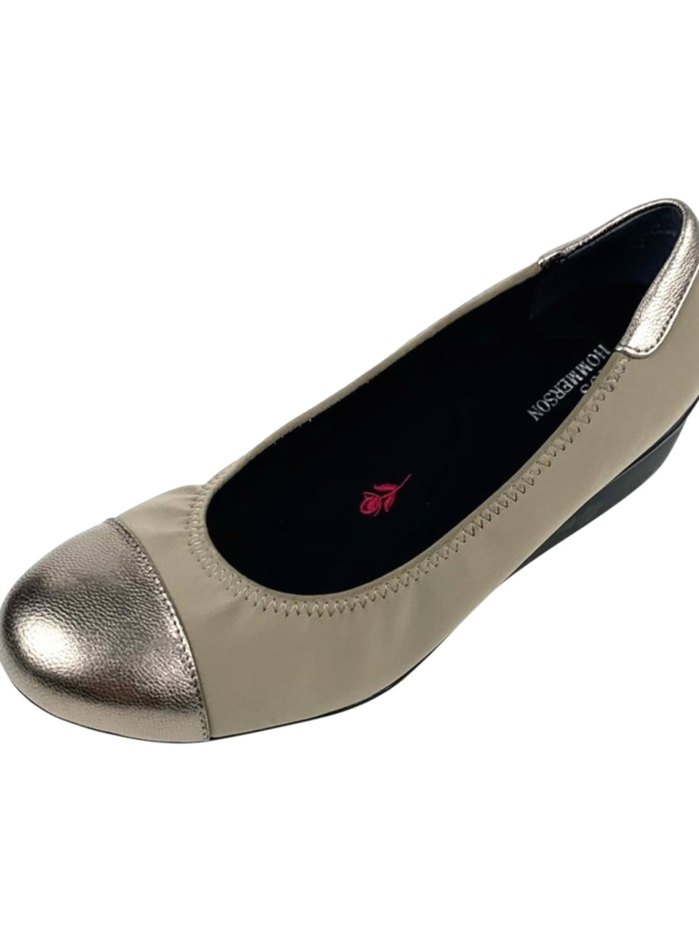 Ross Hommerson Taupe Stretch Ballet Flats/Metallic Gold Cap Sz 7.5